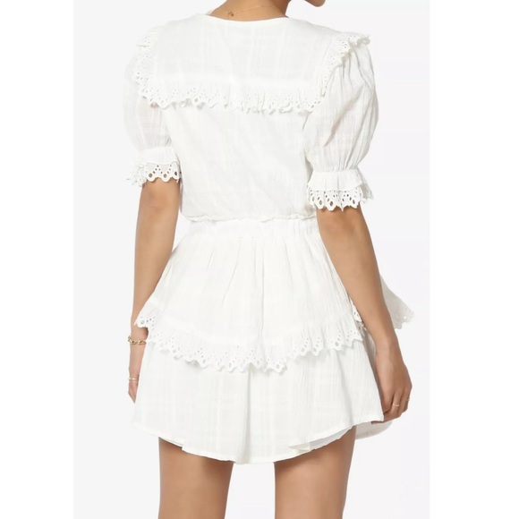 JUST ME ROMANTIC COTTAGE WHITE RUFFLE TIERED LOVESHACK MINI DRESS - Picture 3 of 9